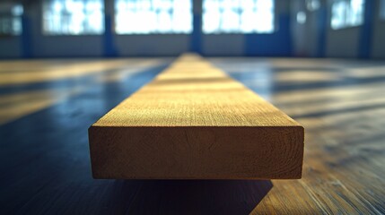 Wooden Plank on Wood Flooring with Natural Light Streaming Through Windows Creating a Geometric and Textured Composition