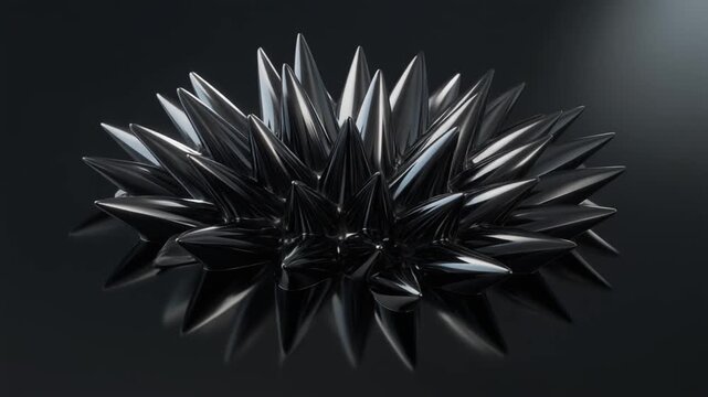 A striking close-up of a ferrofluid forming intricate spikes under the influence of a magnetic field, showcasing its unique properties.