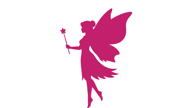 A pink fairy silhouette with wings and a magic wand in hand