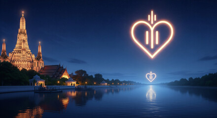 Obraz premium **A spiritual Maha Shivratri greeting card featuring an artistic Om symbol glowing in the night sky, with a serene river and a sacred Shivling in the ... 