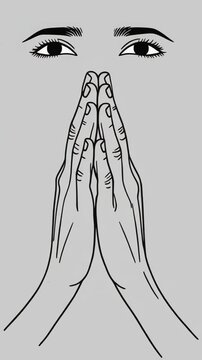 Conceptual Illustration: Praying Hands and Eyes in Seamless Repeating Pattern