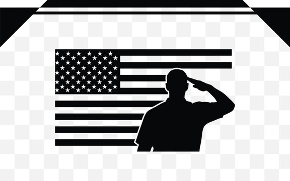 American soldier saluting the flag isolated on transparent background