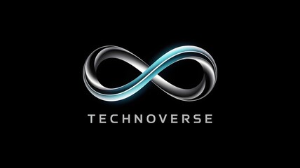Abstract infinity symbol with glowing blue and silver metallic effect representing the technoverse concept, digital technology and endless possibilities