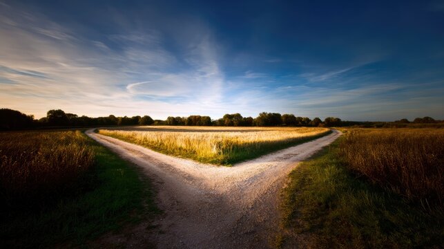divergence. Conceptual crossroads splitting two paths in a symbolic decision-making scene. wellbeing guides, coaching materials, designed for mental health education and mindfulness programs.
