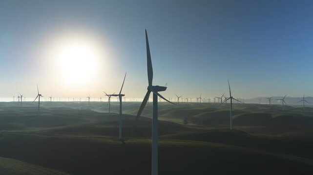 Wind Turbines Farm Sunrise