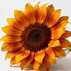 Autumn Sunflower with Orange and Yellow Petals Isolated on White Background