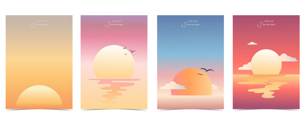 Minimal Sunset and Sunrise Poster Set, Pastel Ocean Landscape Wall Art background