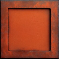 Fototapeta premium weathered rust-orange metal square frame with textured recessed panel, rugged vintage industrial feel