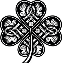 Celtic Shamrock Knot Illustration in Black and White isolated on White Background