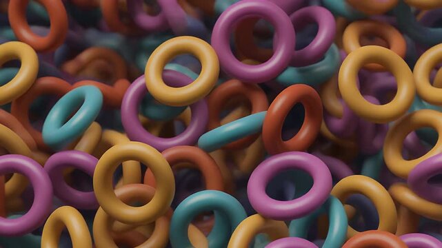 Colorful, abstract donuts floating in a 3D space