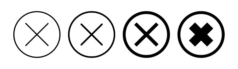 Obraz premium Collection of cross icons in circles, symbolizing cancellation, error, or closure. simple, bold, graphic representations. negative, reject, forbidden.