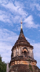Ancient big pagoda at  Wat Lok Moli in Chiang Mai, Thailand.