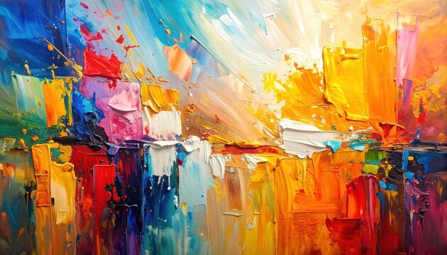 Vibrant Abstract Painting with Bold Brushstrokes and Dynamic Color Palette.