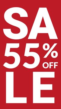 High Impact Red Sale Animation Featuring 55 Percent Discount for Limited Time Retail Promotion and Digital Advertising