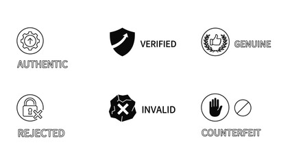 A collection of icons representing authenticity and verification status