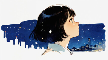 星空を見上げる女の子