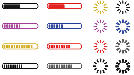 A collection of loading bars and progress indicators in various colors.