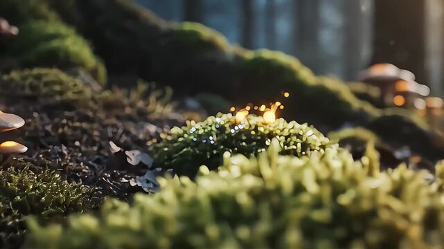 Mushrooms and Moss in Forest Ecosystem.