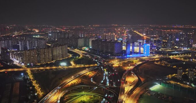 Aerial view of modern overpass in city