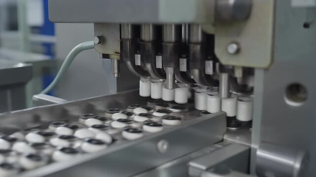 Pharmaceutical machine filling vials with medication