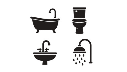 A set of black and white bathroom icons on a clean background