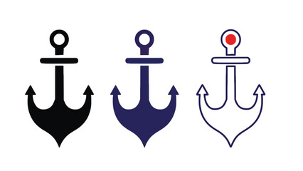 Three different colored anchor icons on a white background
