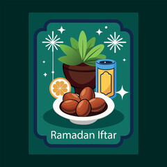 A delightful illustration featuring traditional iftar elements for breaking the ramadan fast