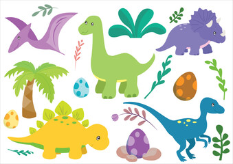 Cute Dinosaurs Set Isolated on White Background For Baby Nursery Decoration, Baby Shower, Birthday Party Cartoon Vector © Gaurav