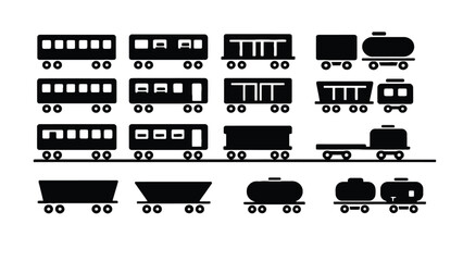 A collection of black train car silhouettes on a white background