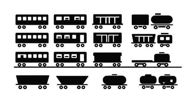 A collection of black train car silhouettes on a white background