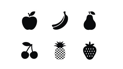 A set of black fruit icons on a white background