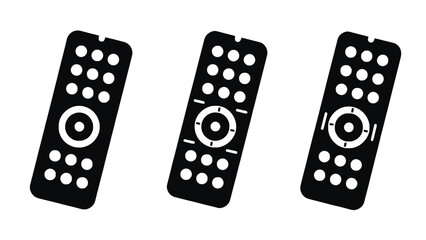Three black remote controls on a white background for technology concept
