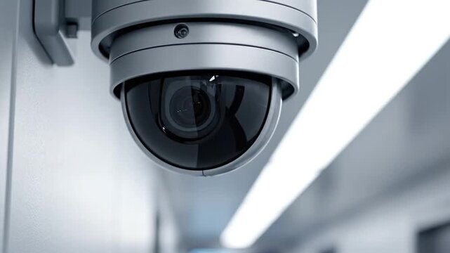 Security Camera Mounted on Ceiling Closeup.