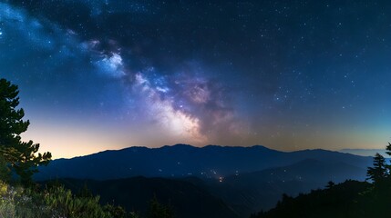 Milky Way galaxy over dark mountain range at night