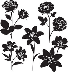 Black and white floral silhouettes with white outlines flowers