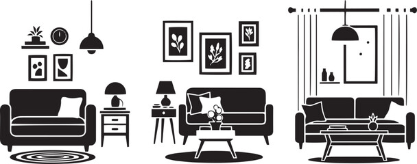 Black and white living room interior furniture home decor sofa