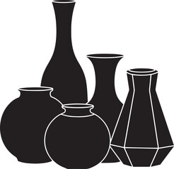 Black and white of four vases pottery ceramics