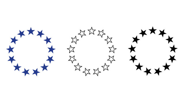 Three circular patterns of stars in blue, black and white colors