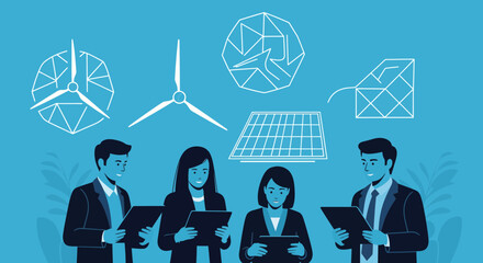 Team of professionals collaborating on sustainable energy solutions for the future.