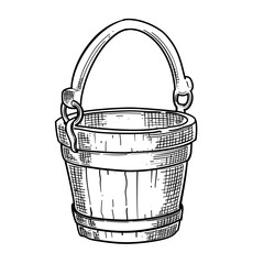 Wooden bucket vector line art hand drawn illustration © FazaelSky.id