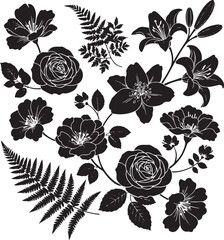 Black and white floral pattern with roses and leaves
