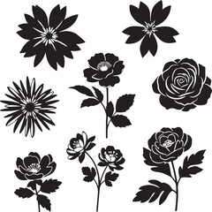 Black and white floral silhouettes on white background flowers
