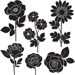 Black and white floral silhouettes with roses and other flowers