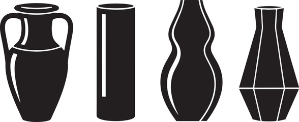 Black and white silhouettes of four different vases shapes