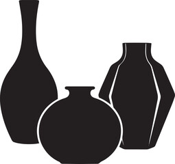 Three black vases on white background silhouette three vases
