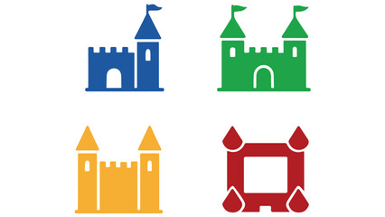 Fototapeta premium A colorful set of castle icons in different shapes and vibrant colors