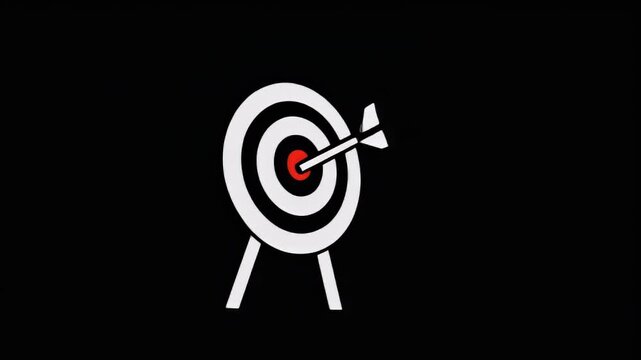 White and red dart hits bullseye on black. Minimalist