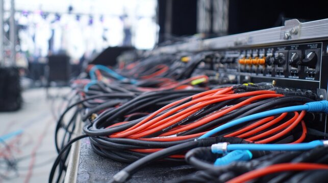 Detailed View of DMX Cables and Lighting Hardware During Technical Event Setup at Outdoor Location