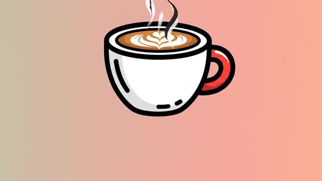 Steaming Coffee Cup Animation on Gradient Background.