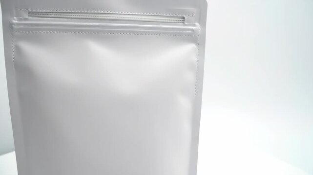 Blank White Stand Up Pouch Bag With Zipper Closure And Glossy Surface Studio Shot
